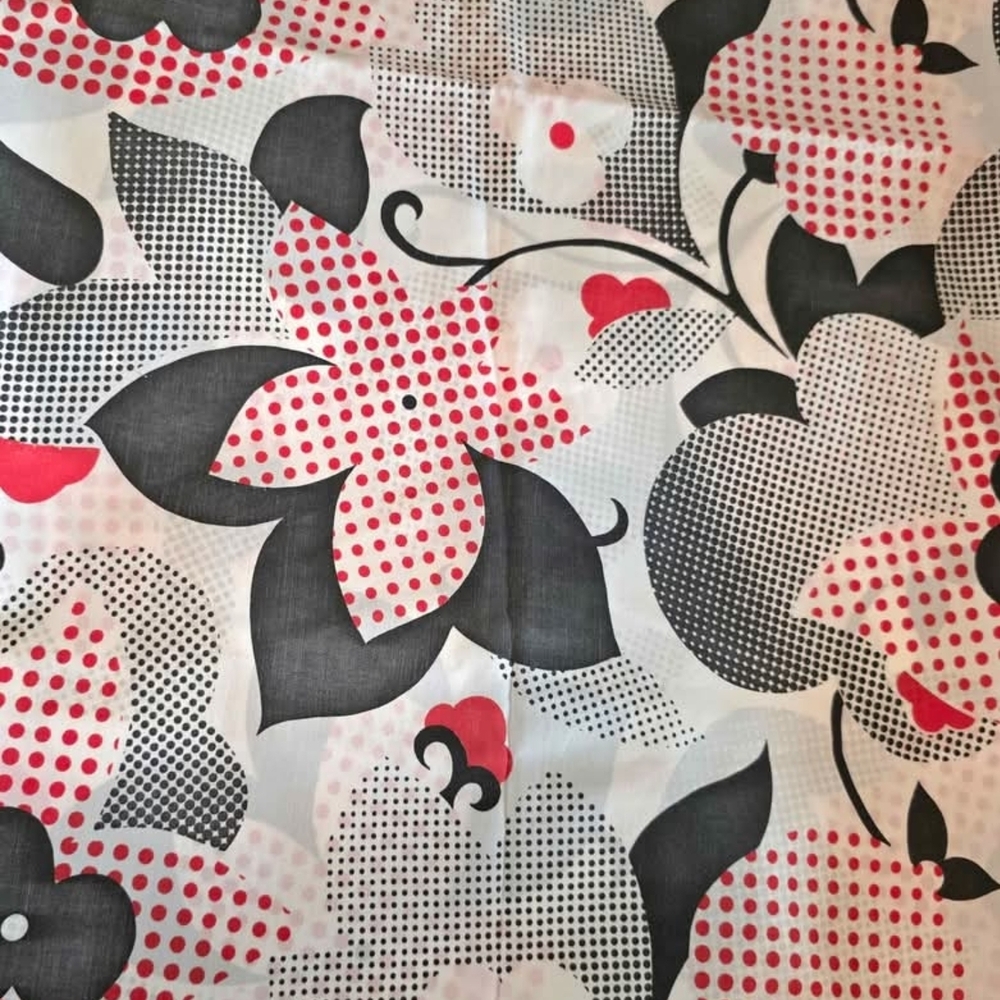 Wonderful Mod Floral and Geometric, Red White Black Fabric, Over 2 Yards!